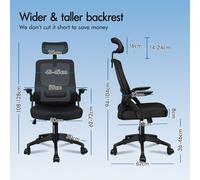 ErgonomicOfficeChairforHomeHighBackComterChairwithHeadrestDynamicLumbarSupportBreathableMesh90°FlipArmrestsSwivelDeskChairforUltimateComfort