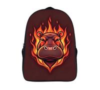 Ergonomics Bag 3D Printed Animal Two Compartment Laptop Daypack Cool Hippopotamus Travel Backpack with Side Mesh Pouch-16inch,Sturdy Casual Rucksack for Teenagers Adult