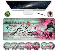 Ergonomics Keyboard Mouse Pad Set, Memory Foam Keyboard Wrist Rest Support,XXL Extended Big Wireless Gaming Mouse Mat 31.5x11.8 in Desk Pad, Philippians 4:13 & Red Flowers Large Mouse Pad