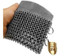 ERGONOW Cast Iron Chain Mesh Cleaner - Fine Ring - 316 Stainless Steel Pan Cleaner - Silicone Integrated with Welded Rings - for Kitchen Utensils, Pots