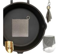 ERGONOW Mesh Cast Iron Scrubber Fine Rings Welded Chainmail Scrubber for Cups, Skillet Cast Iron Cleaner (4"X4")