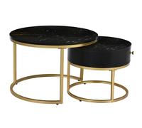 ERGOVEXA Coffee Table Marble Effects Side End Tables with Storage Drawer in Black ERGOVEXA Black