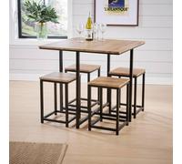 ERGOVEXA Kitchen Breakfast Bar Set Square Wooden Table Black Metal Frame ERGOVEXA Multicolor