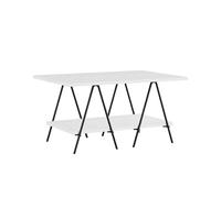 ERGOVEXA Painted White Coffee Table Black Metal Frame 2 Tier Scratch Resistant ERGOVEXA White