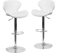 ERGOVEXA Set of 2 Bar Stools White Sturdy Chrome Base Faux Leather Footrest ERGOVEXA White