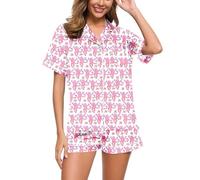ERGRFHNL Summer Pajamas for Girls, Roller Dupes Rabbit Preppy, 2 Piece Button Down Monkey Bunny Shorts Set (Pink,M)