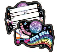 ERHACHAIJIA 15 PCS Let's Roll Disco Light Ball Roller Skates Rainbow Shaped Fill-In Invitations Cards With Envelopes, Funny Birthday Sports Party Roller Skating Invites for Teen Boys Girls Adult