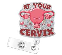 ERHACHAIJIA at Your Cervix Silver Glitter Badge Reel with Clip, Funny ID Card Badge Holder Gift for Nurses Doctors RN EN L&D OB Labor Delivery NICU Nurse OBGYN Midwife, Nurse Day Gift