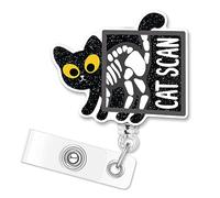 ERHACHAIJIA Cat Scan Retractable Black Glitter Badge Reel with Clip, Funny Black Cat ID Card Badge Holder Gift for Nurses Doctors X-Ray Orthopedics Nursing Student Medical MD Cat Lover Veterinary