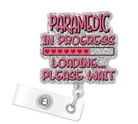 ERHACHAIJIA Paramedic in Progress Loading Retractable Silver Glitter Badge Reel with Clip, Funny ID Card Holder Gift for Nurses Doctors Student Graduate First Responder (LYH129)