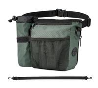 Erhalithegro Dog Treat Training Pouch with Magnetic Zipper Closure - Built-in Poop Bag Dispenser, Side Pocket for Dog Water Bottle, 3 Ways to Wear,Carry Kibble & Pet Toys (GrayishGreen)