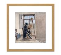 Erhard Portrait Painter Johann Klein At Easel Painting 8X8 Inch Square Wooden Framed Wall Art Print Picture with Mount Artery8 Light Oak One Size