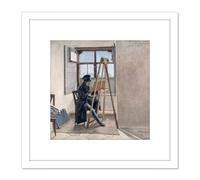 Erhard Portrait Painter Johann Klein At Easel Painting 8X8 Inch Square Wooden Framed Wall Art Print Picture with Mount Artery8 White One Size