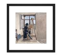 Erhard Portrait Painter Johann Klein At Easel Painting 8X8 Inch Square Wooden Framed Wall Art Print Picture with Mount Artery8 Black One Size