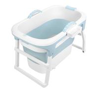 Erhigher 40.6 Inch Portable Folding Bathtub, Tub with Ergonomic Seat & Massage Roller, Large Collapsible Tub, Freestanding Surround Collapsible Tub Effortless Blue