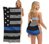 ERhoug American Thin Blue Line Flag Print 2 In 1 Beach Towel Bag, Packable Backpack For Camping, Travel, And Vacation, Quick Dry Convertible Microfiber Mat