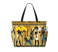 ERhoug Ancient Egypt Tribe Series Print Large Beach Bag Tote, Waterproof And Sandproof Travel Bag For Women With Zipper And Wet Pocket