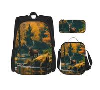 ERhoug Backpack Lunch Bag Pencil Case 3 Piece Set Work Study Package | Deer Bear Moose Print, Sturdy Oxfordfabric, Bookbag, Lunchbag, Laptop Daypack, Travel Casual College Bag