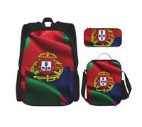 ERhoug Backpack Lunch Bag Pencil Case 3 Piece Set Work Study Package | Portuguese Flag Print, Sturdy Oxfordfabric, Bookbag, Lunchbag, Laptop Daypack, Travel Casual College Bag