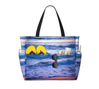 ERhoug Beach Sunset Ocean Waves Print Large Beach Bag Tote, Waterproof And Sandproof Travel Bag For Women With Zipper And Wet Pocket