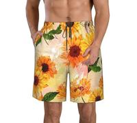 ERhoug Beautiful Sunflower Print Men's Quick Dry Swim Shorts, Beach Board Trunks with Pockets for Summer Casual Wear White