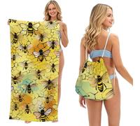 ERhoug Bee Flying Print 2 In 1 Beach Towel Bag, Packable Backpack For Camping, Travel, And Vacation, Quick Dry Convertible Microfiber Mat
