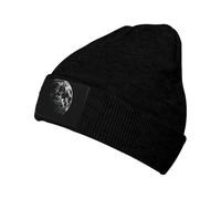 ERhoug Black Background Moon Beanie Knit Hat for Women and Men, Soft Slouchy Winter Warm Skull Cap with Cable Cuffed