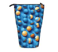 ERhoug Blue Volleyball Print Pencil Case Bag, Telescopic Pen Holder, Standing Stationery Pouch, Cute Organizer for Office, Makeup, Cosmetics