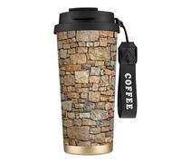 ERhoug Brick Yellow Stone Wall Print 316 Stainless Steel Insulated Coffee Mug with Vacuum Lid, Keep Hot Or Cold, Leak-Proof and Reusable Tumbler for Travel