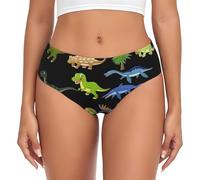 ERhoug Cartoon Dinosaur Images Print Women'S Underwear Briefs, Soft Breathable Stretch Ladies Panties, Full Coverage Comfortable, Plus Size Is Available. Black