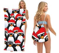 ERhoug Christmas Penguins Print 2 In 1 Beach Towel Bag, Packable Backpack For Camping, Travel, And Vacation, Quick Dry Convertible Microfiber Mat
