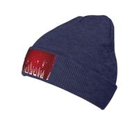 ERhoug Christmas Winter Landscape Deer Beanie Knit Hat for Women and Men, Soft Slouchy Winter Warm Skull Cap with Cable Cuffed Navy Blue
