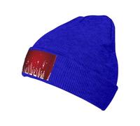 ERhoug Christmas Winter Landscape Deer Beanie Knit Hat for Women and Men, Soft Slouchy Winter Warm Skull Cap with Cable Cuffed Blue