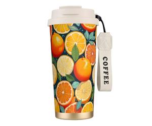ERhoug Citrus Fruit Pattern Print 316 Stainless Steel Insulated Coffee Mug with Vacuum Lid, Keep Hot Or Cold, Leak-Proof and Reusable Tumbler for Travel