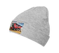 ERhoug Company Farm Tractor Beanie Knit Hat for Women and Men, Soft Slouchy Winter Warm Skull Cap with Cable Cuffed Gray