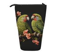 ERhoug Couple Parrots Olive Print Pencil Case Bag, Telescopic Pen Holder, Standing Stationery Pouch, Cute Organizer for Office, Makeup, Cosmetics