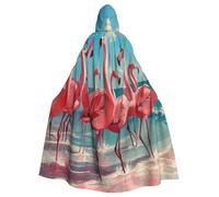 ERhoug Flock Of Pink Flamingos On The Beach Cloak Hooded Cape For Halloween Cosplay, Unisex Witch Robe, Adult Vampire Party Costume