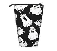 ERhoug Funny White Ghost Print Pencil Case Bag, Telescopic Pen Holder, Standing Stationery Pouch, Cute Organizer for Office, Makeup, Cosmetics