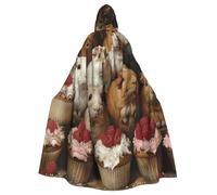 ERhoug Guinea Pigs And Cupcakes Cloak Hooded Cape For Halloween Cosplay, Unisex Witch Robe, Adult Vampire Party Costume