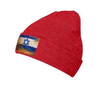ERhoug Israeli Flag Beanie Knit Hat for Women and Men, Soft Slouchy Winter Warm Skull Cap with Cable Cuffed Red