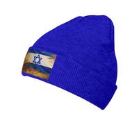 ERhoug Israeli Flag Beanie Knit Hat for Women and Men, Soft Slouchy Winter Warm Skull Cap with Cable Cuffed Blue