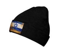 ERhoug Israeli Flag Beanie Knit Hat for Women and Men, Soft Slouchy Winter Warm Skull Cap with Cable Cuffed Black