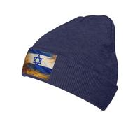 ERhoug Israeli Flag Beanie Knit Hat for Women and Men, Soft Slouchy Winter Warm Skull Cap with Cable Cuffed Navy Blue