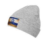 ERhoug Israeli Flag Beanie Knit Hat for Women and Men, Soft Slouchy Winter Warm Skull Cap with Cable Cuffed Gray