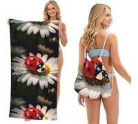 ERhoug Ladybug Flower Print 2 In 1 Beach Towel Bag, Packable Backpack For Camping, Travel, And Vacation, Quick Dry Convertible Microfiber Mat