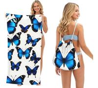 ERhoug Many Blue Butterfly Print 2 In 1 Beach Towel Bag, Packable Backpack For Camping, Travel, And Vacation, Quick Dry Convertible Microfiber Mat