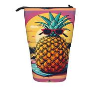 ERhoug Pineapple Fruit Sunglasses Sand Beach Print Pencil Case Bag, Telescopic Pen Holder, Standing Stationery Pouch, Cute Organizer for Office, Makeup, Cosmetics