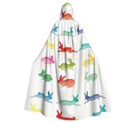 ERhoug Rainbow Rabbit Cloak Hooded Cape For Halloween Cosplay, Unisex Witch Robe, Adult Vampire Party Costume
