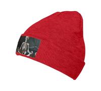 ERhoug Skeletons Yoga Beanie Knit Hat for Women and Men, Soft Slouchy Winter Warm Skull Cap with Cable Cuffed Red