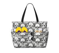 ERhoug Skull Skeleton Print Large Beach Bag Tote, Waterproof And Sandproof Travel Bag For Women With Zipper And Wet Pocket